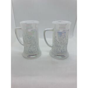 Federal Glass Moonglow White Iridescent Milk Glass Pub Tavern Beer Stein 2 PC